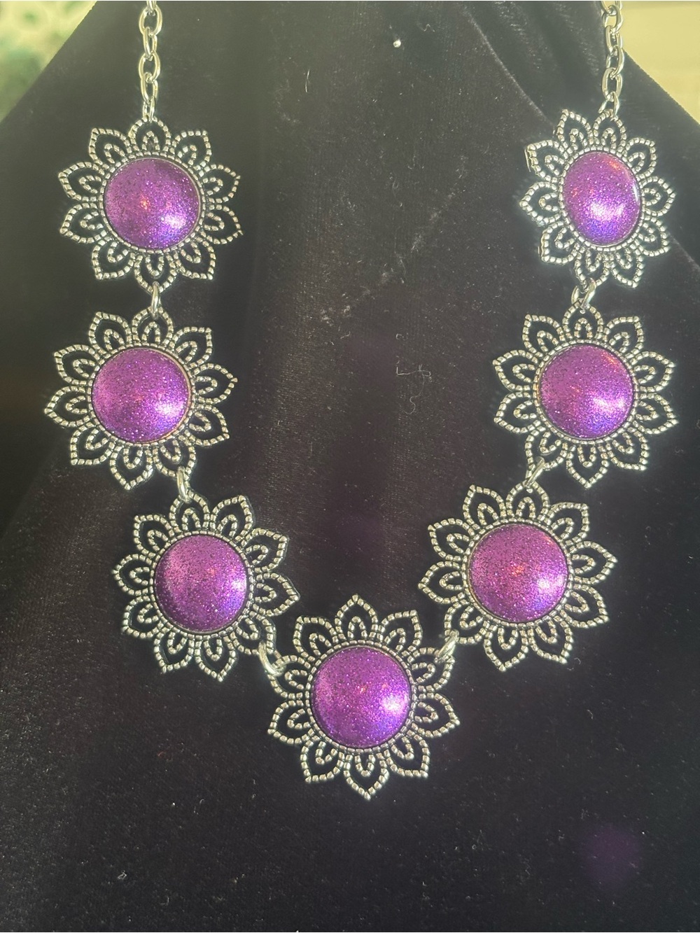 Purple Flower-Frame Statement Necklace